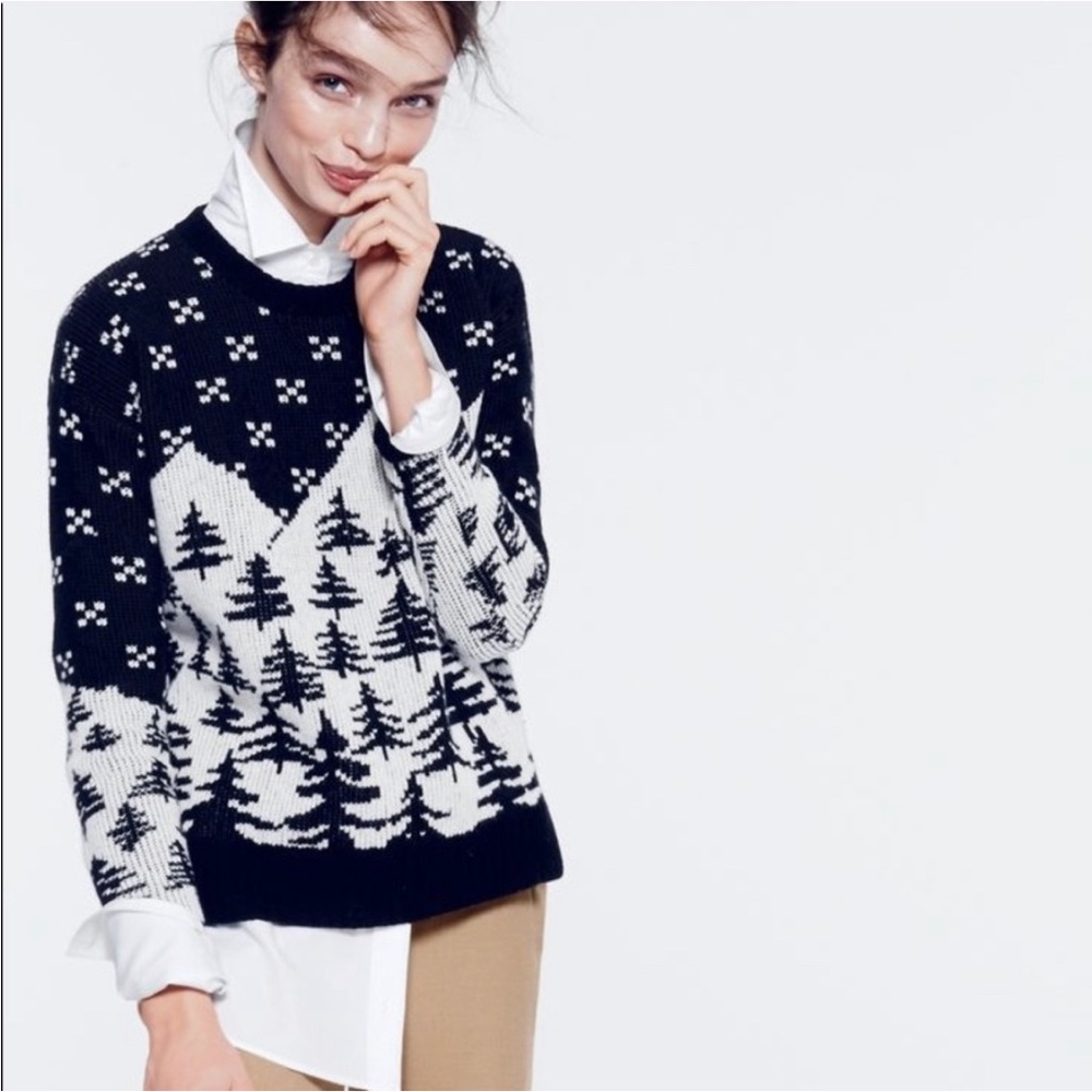 J. Crew Cabin Sweater Wool XS Black Nordic Ski Holiday Crew Neck New With Tags